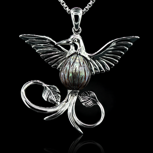 Hummingbird Black South Sea Carve Pearl Pendant