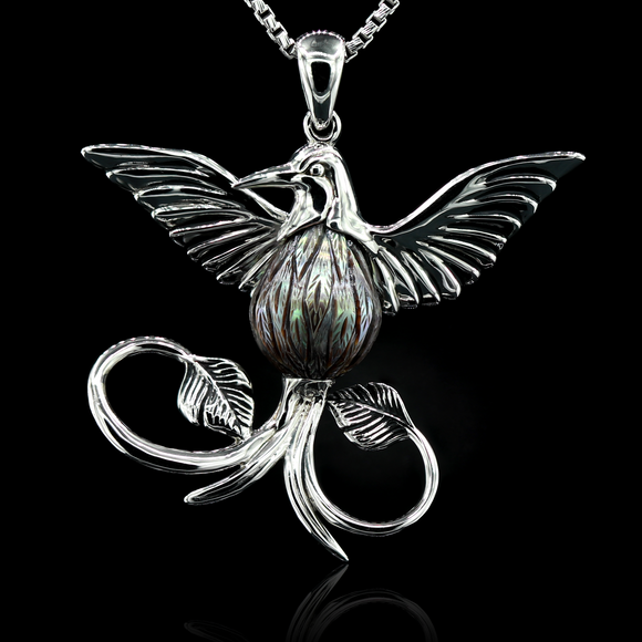 Hummingbird Black South Sea Carve Pearl Pendant