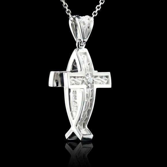 Cross and Fish Necklace, Cross Pendant.