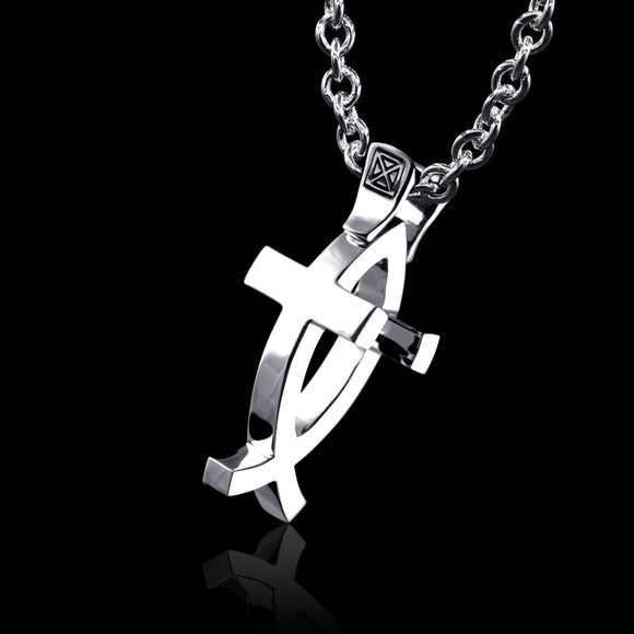 broken fish hook cross christian symbol Cross and Fish Necklace, Cross Pendant. – Ecks Jewelry